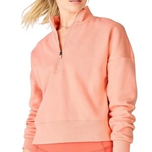 Fabletics Caterina mock neck half zip pullover sweatshirt Coral Pink Small